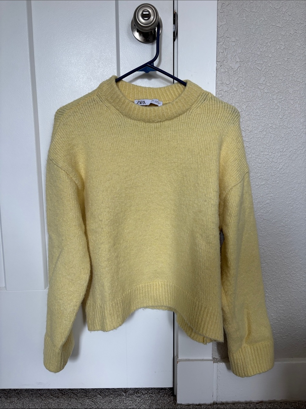 ZARA Soft Knit Crewneck Sweater in Butter Yellow